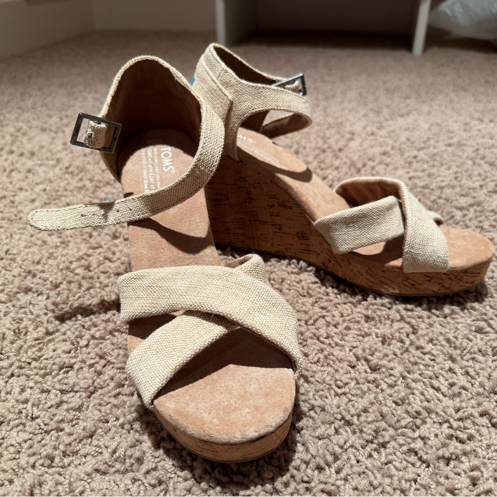 Toms Natural Canvas Wedge Sandals